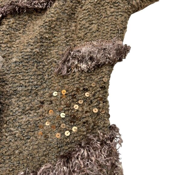 Ladies MonoReno Brand Brown Sequin Detail Zipper Front Cardigan Size Small - Picture 2 of 16